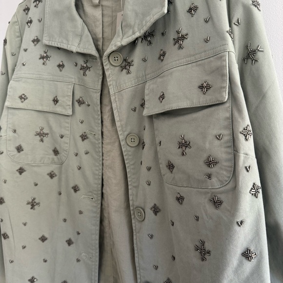 NEW! Chico’s Beaded Utility Jacket LS Jacket Vintage Sage NWT - Picture 4 of 10